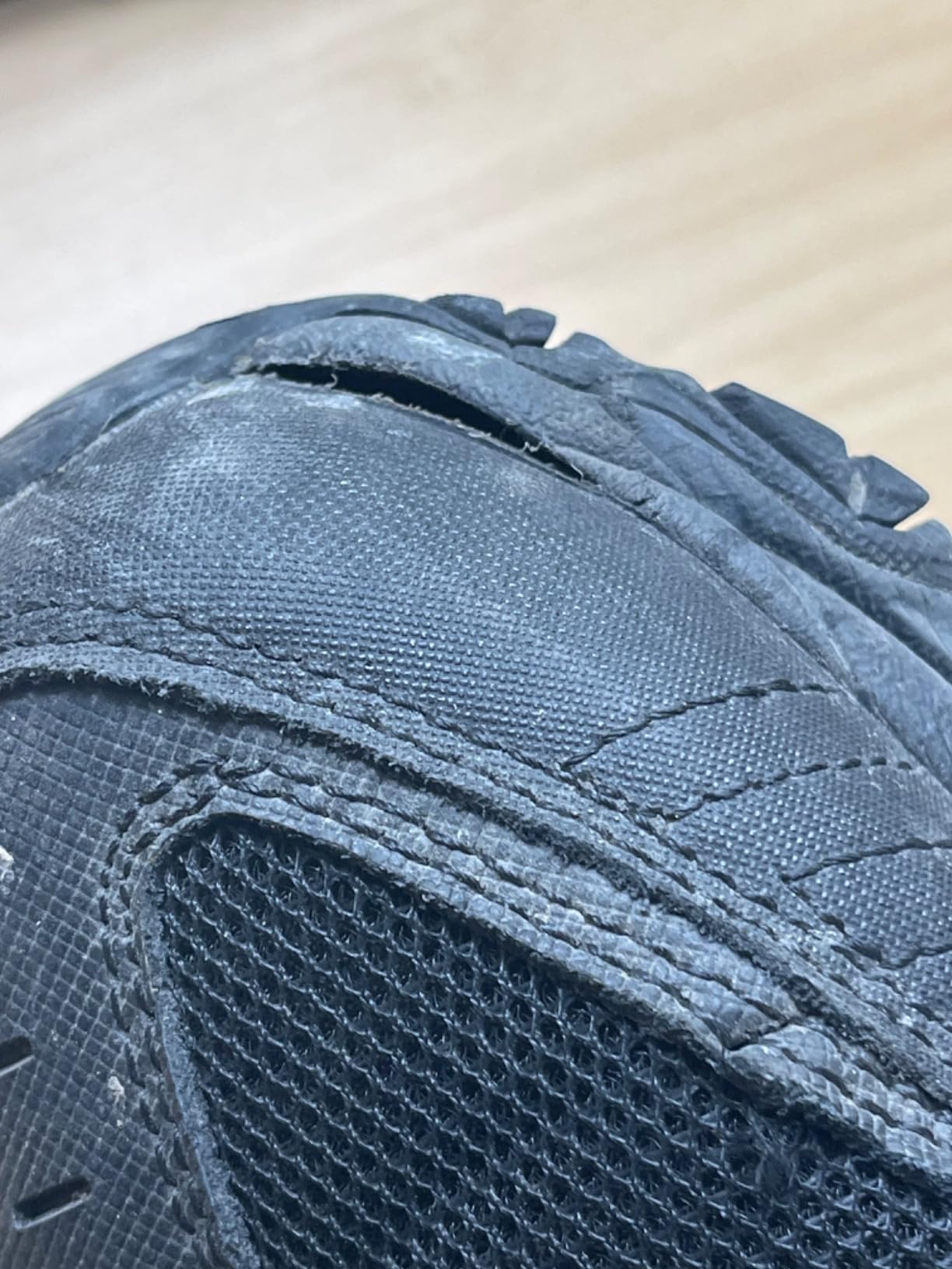 Detailed view of Skechers After Burn sole separation and durability issues after months of use