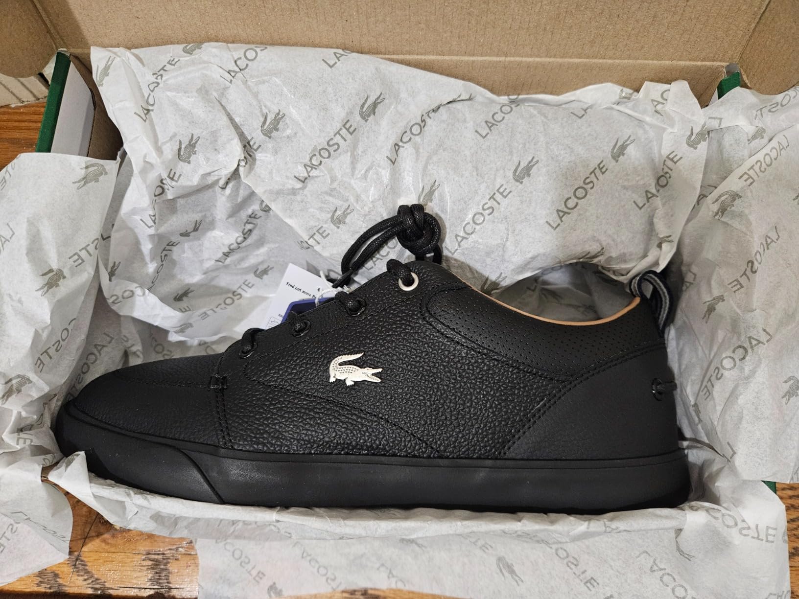 Lacoste Men's Bayliss Sneaker Deep White leather upper with crocodile logo and premium materials