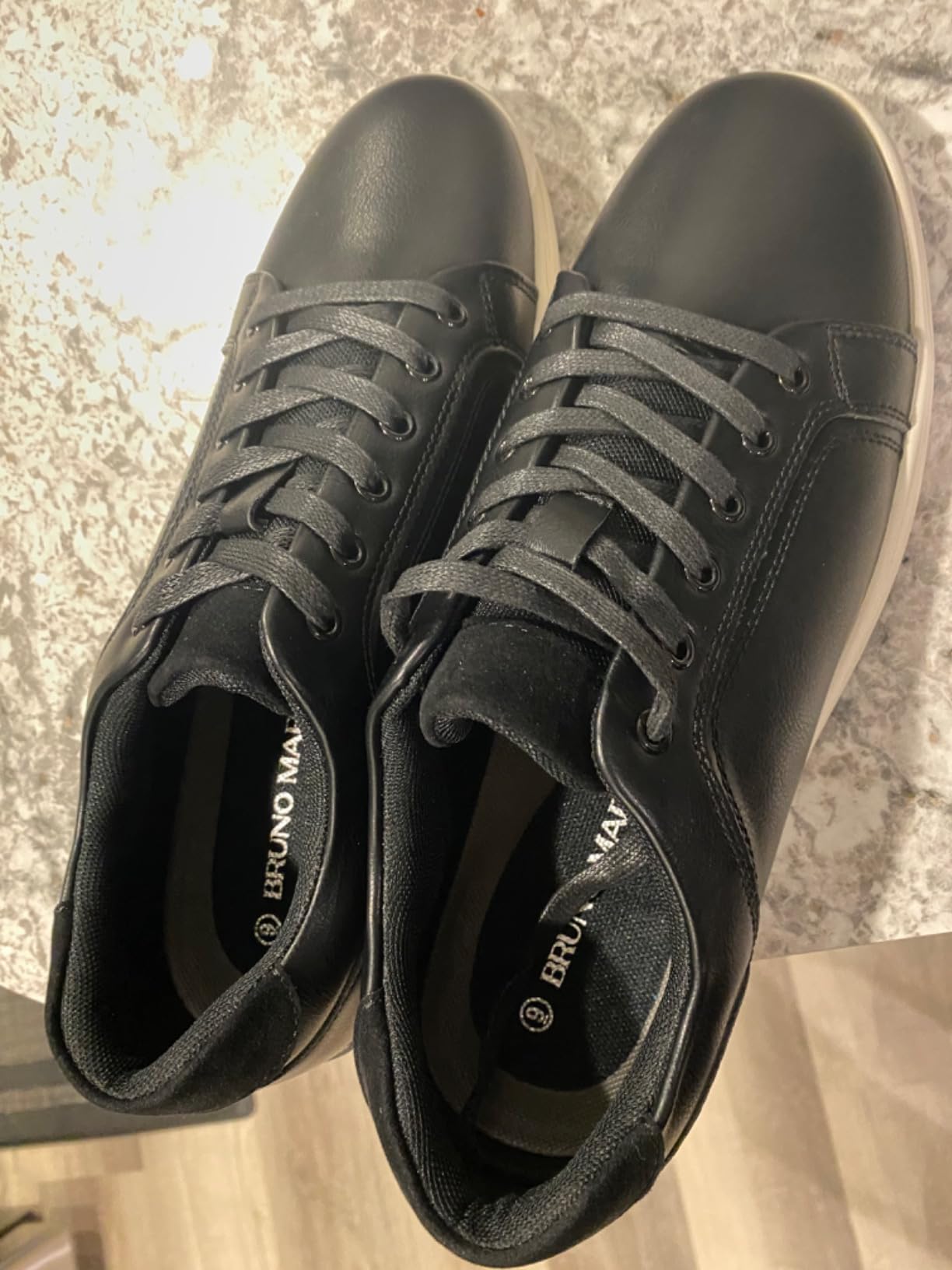 Bruno Marc sneakers technical breakdown showing construction details and materials