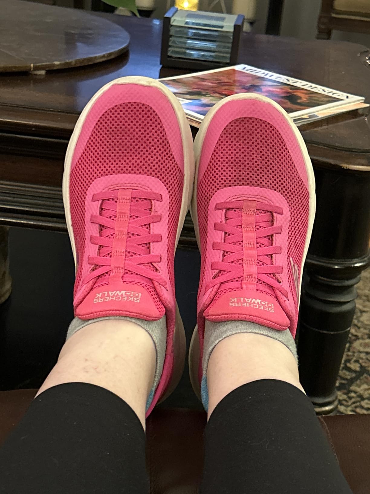 Close-up of Skechers Go Walk Flex sole showing traction pattern and ULTRA GO cushioning technology