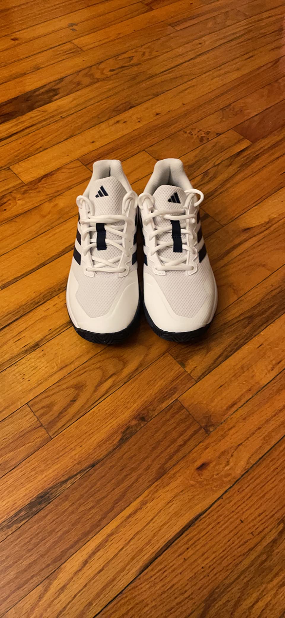 Worn Adidas Gamecourt M showing durability after months of tennis court use