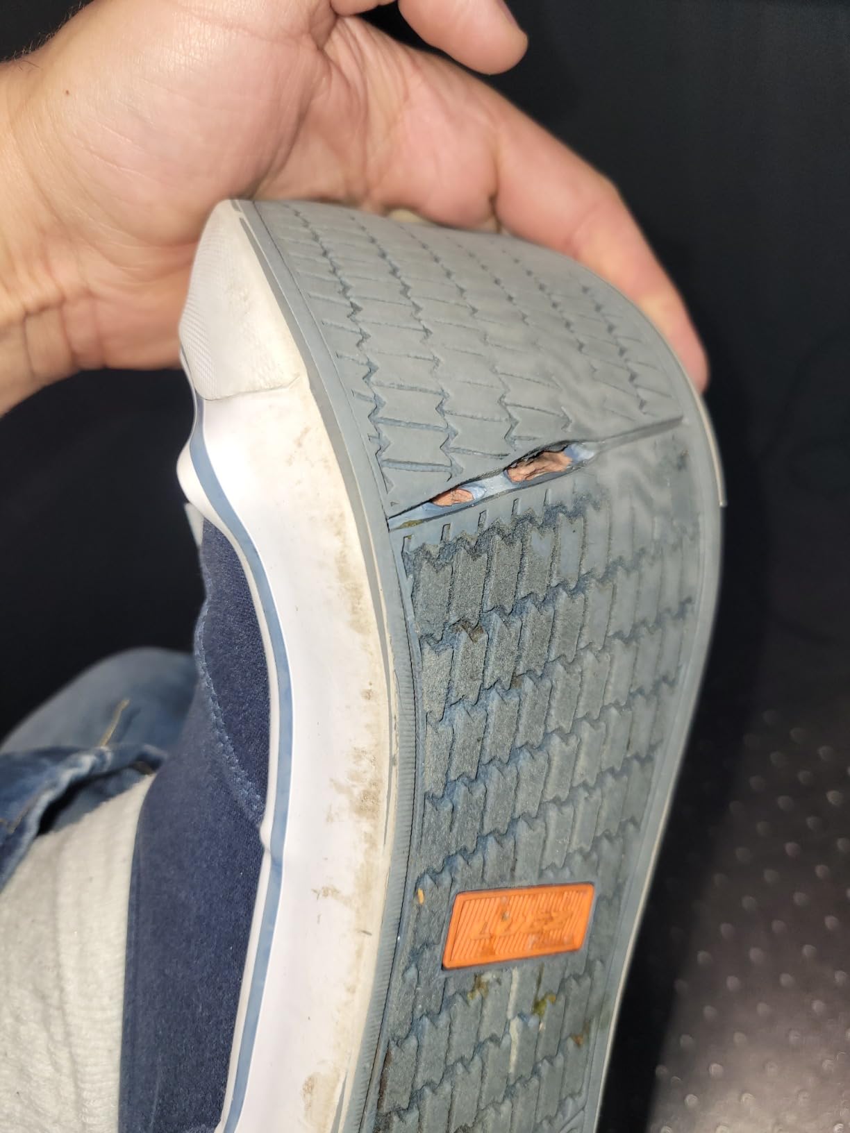 Both Lugz Lear sneakers showing identical sole splitting failure pattern after 6 months wear