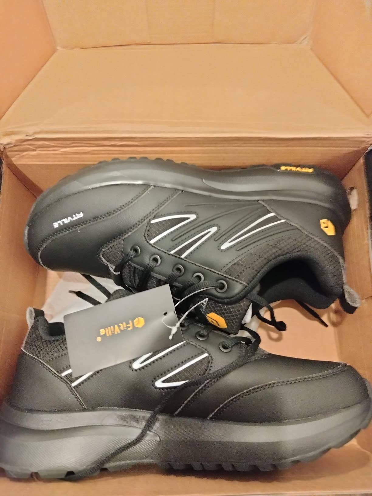 FitVille Mens Wide Hiking Shoes black colorway showing water repellent upper and lug sole pattern
