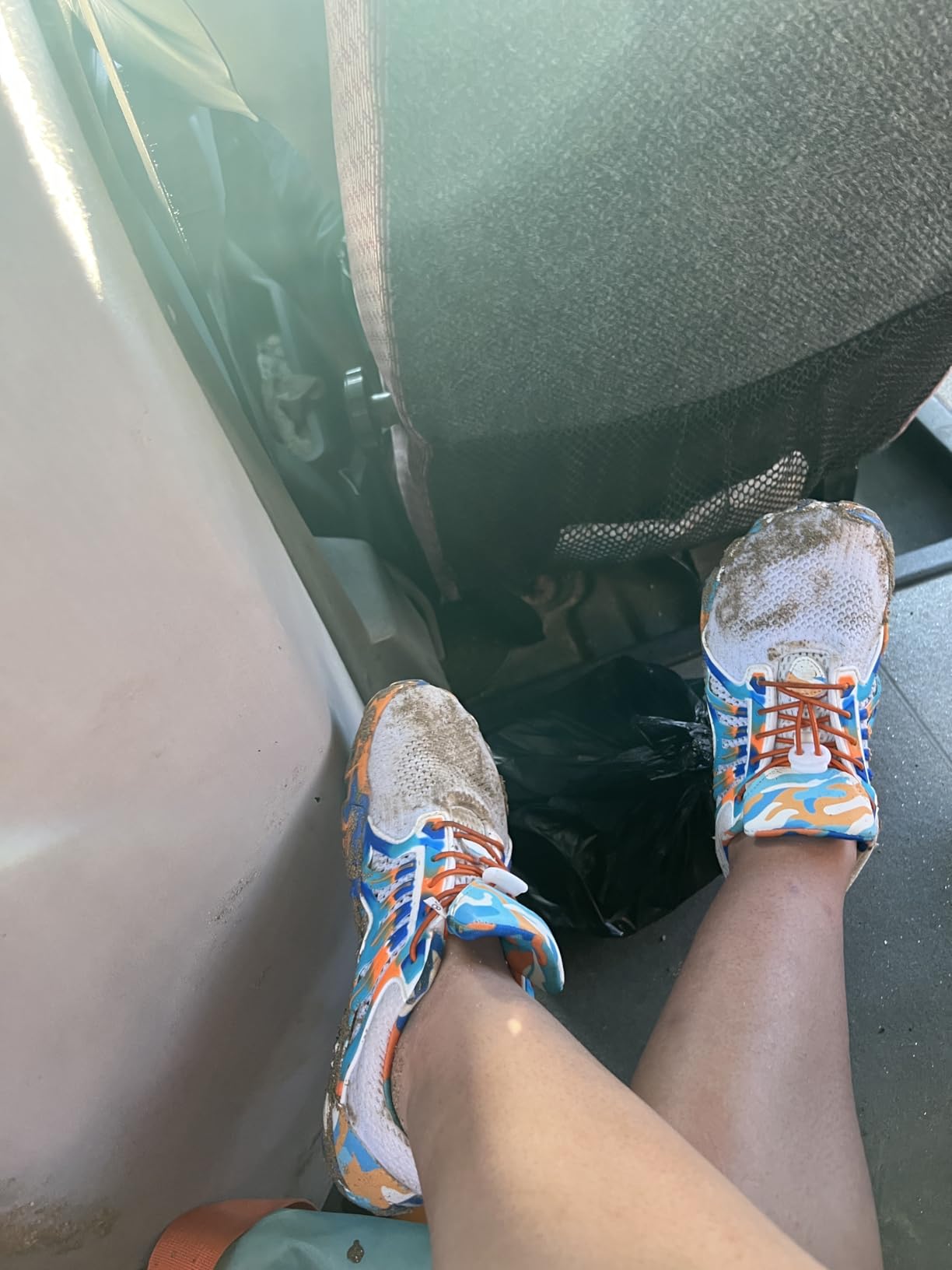Before and after comparison showing Scurtain water shoes durability after muddy hiking conditions