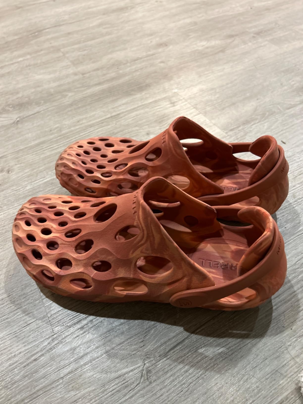 Bottom sole view of Merrell Hydro Mocs showing traction pattern and EVA construction details