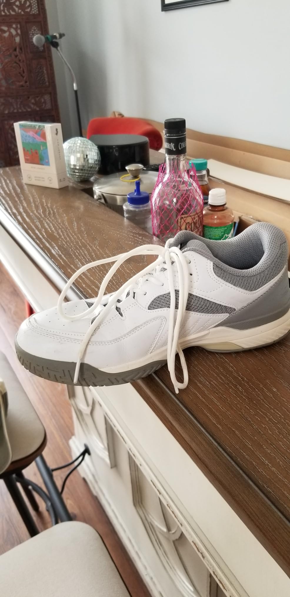 FitVille Men's Wide Pickleball Shoes full product shot showing white and blue colorway with wide toe box design