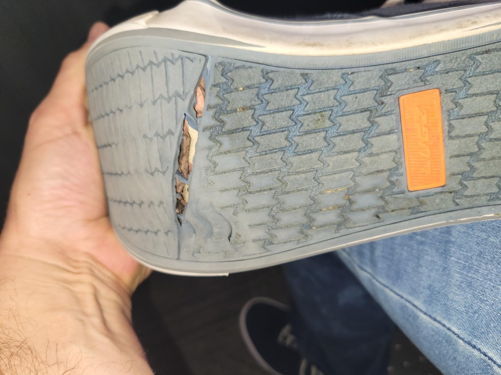 Close-up of Lugz Lear sole separation showing construction quality issues