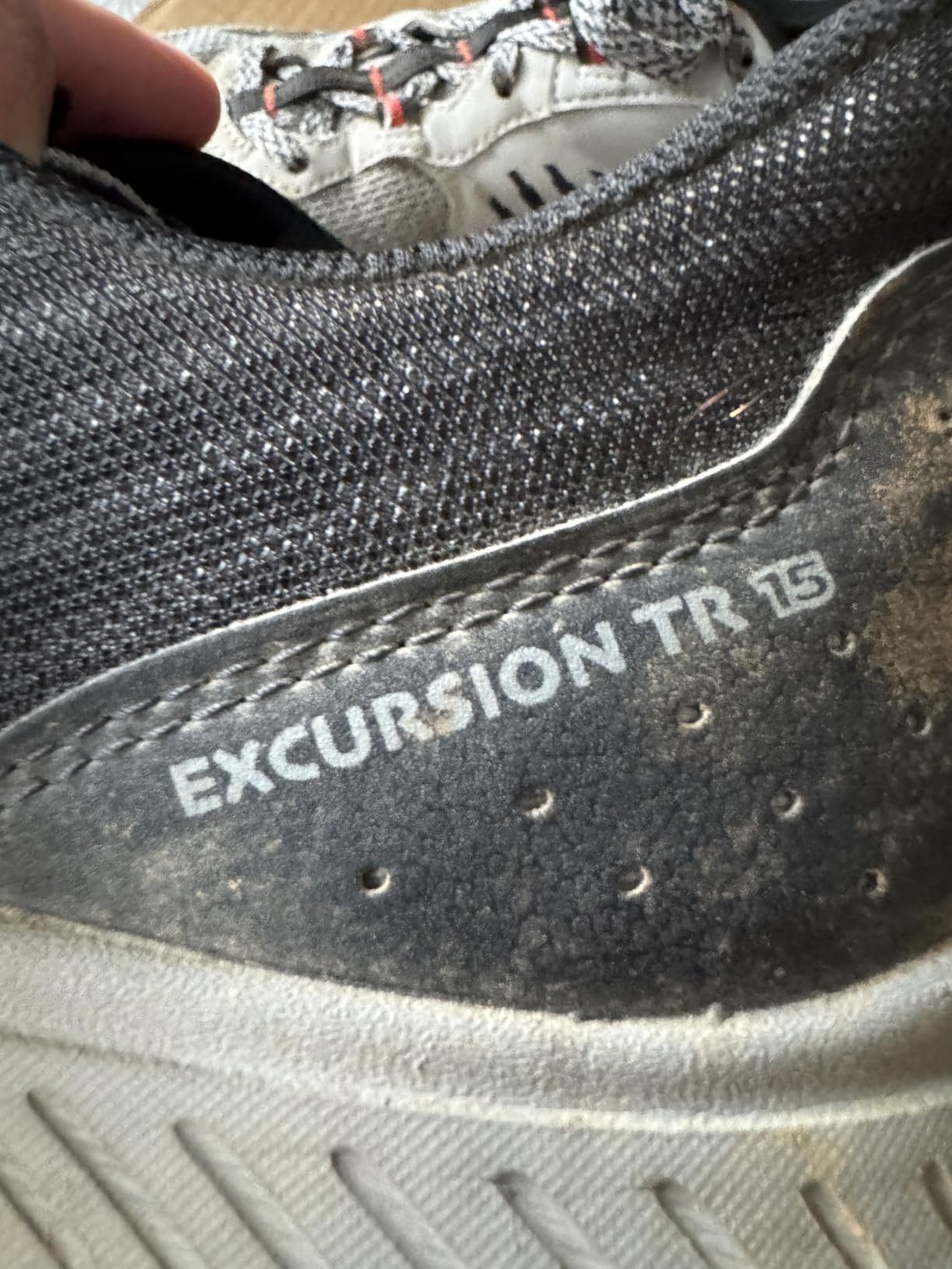 Saucony TR15 after trail testing showing upper mesh beginning to separate from sole