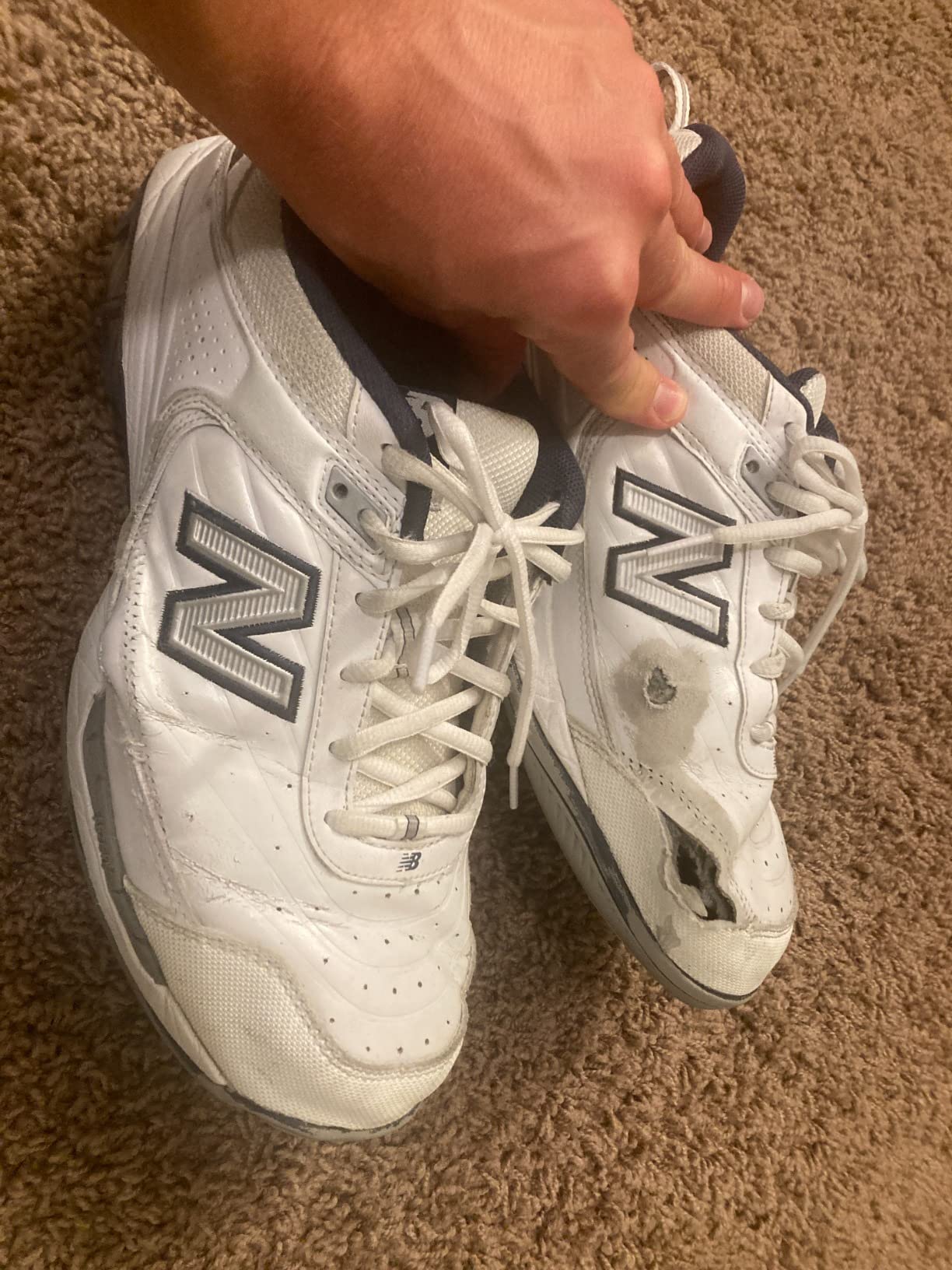 Multiple New Balance 806 shoes showing common durability failures reported by users