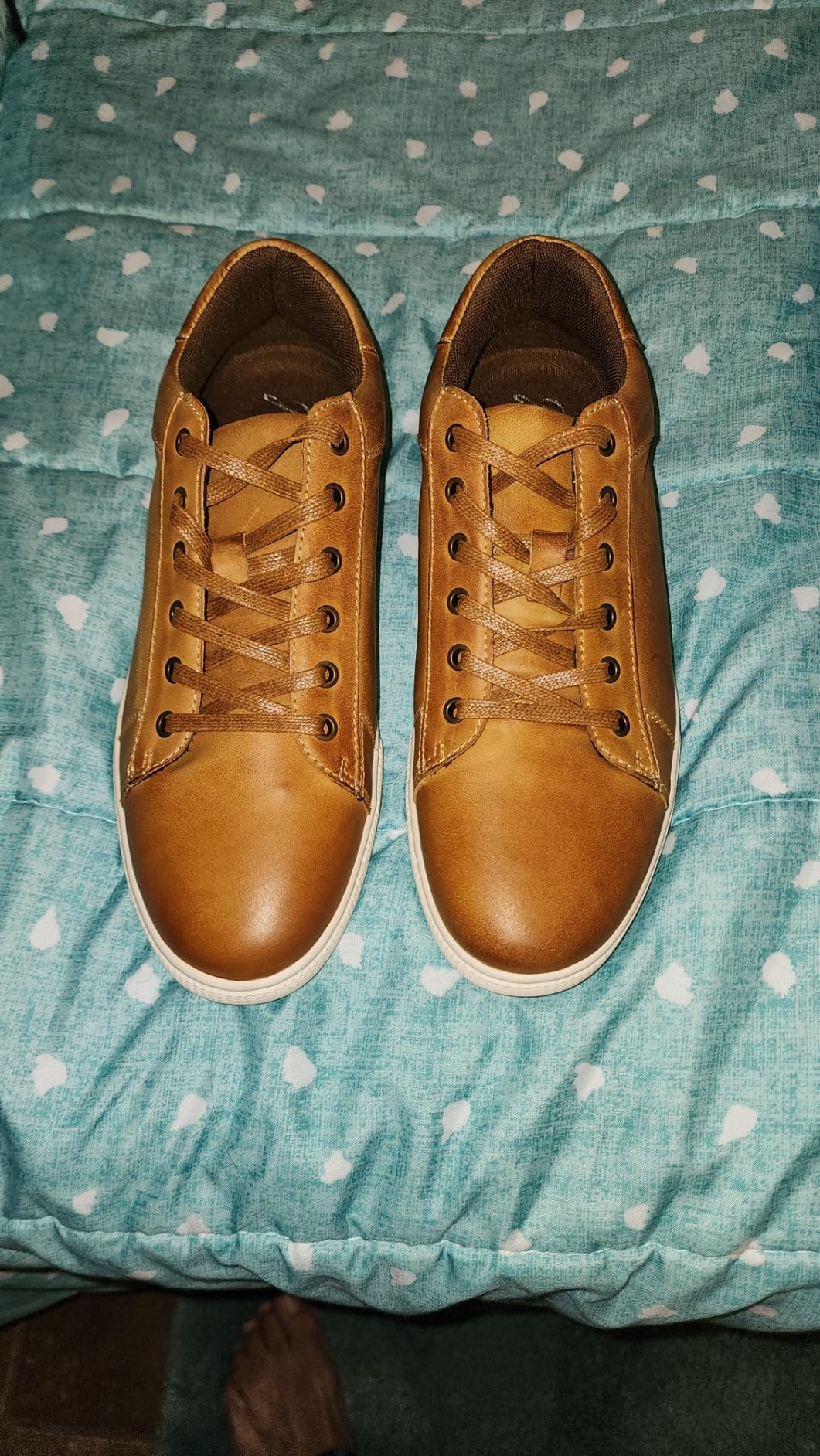 Jousen mens leather business casual sneakers tan colorway showing classic design and leather upper construction
