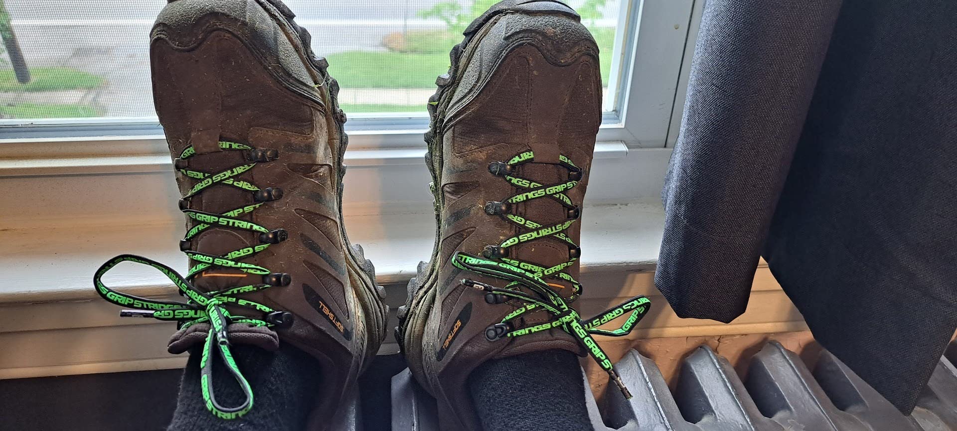Close-up of NORTIV 8 hiking shoe lacing system and tongue design showing construction details
