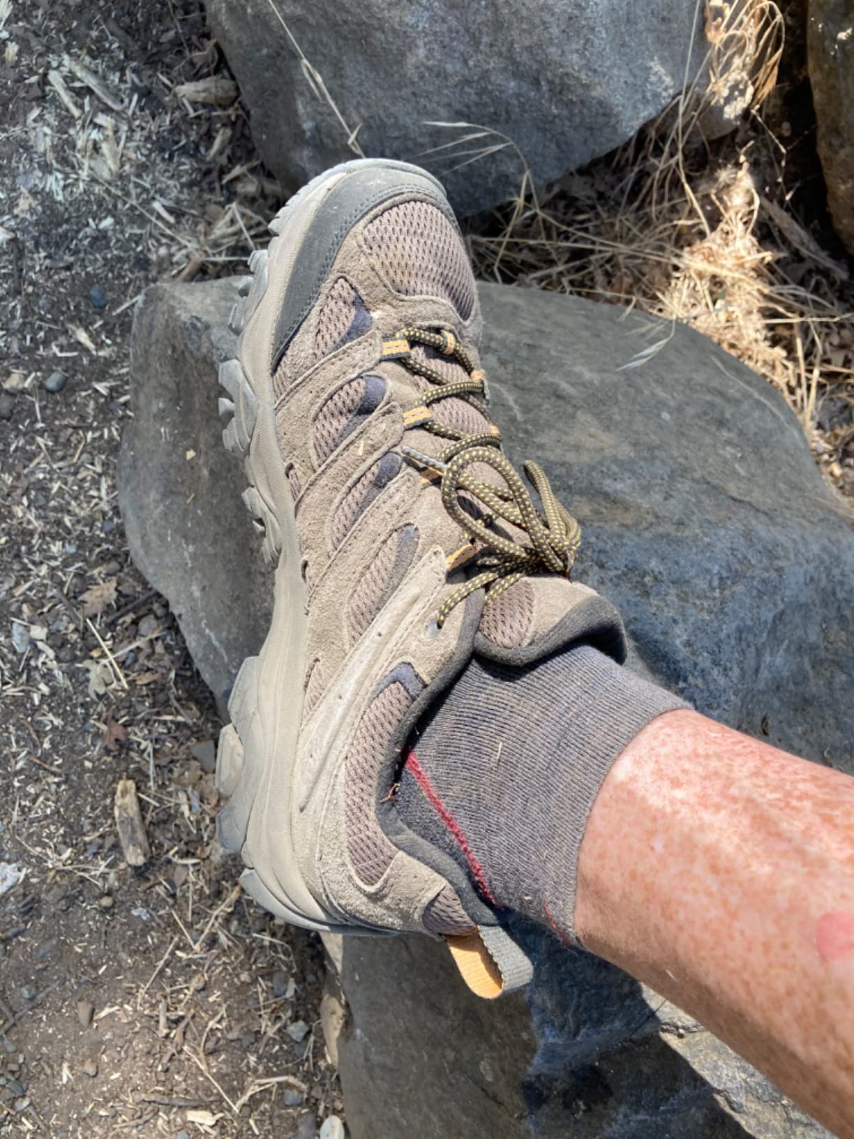 Final assessment of Merrell Moab 3 hiking shoes showing overall condition after comprehensive testing period