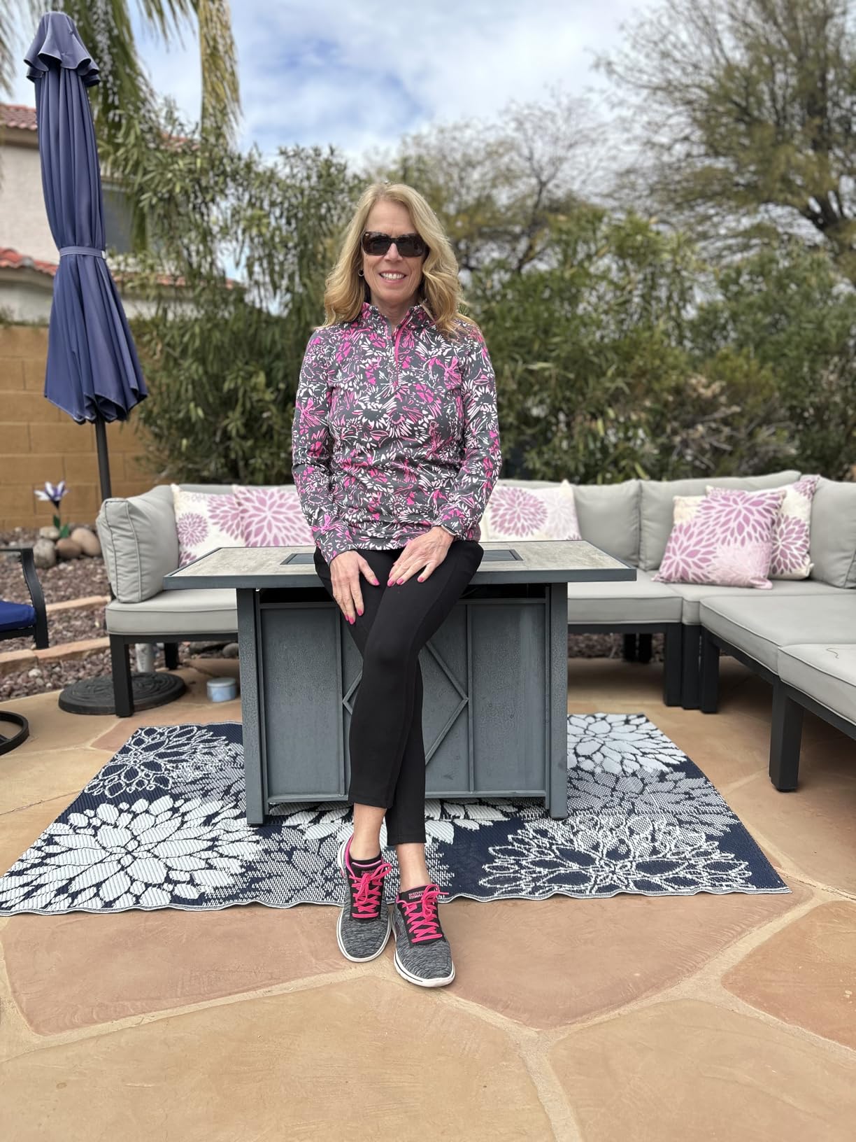 Skechers Go Walk 5-True in black and hot pink colorway showing design details