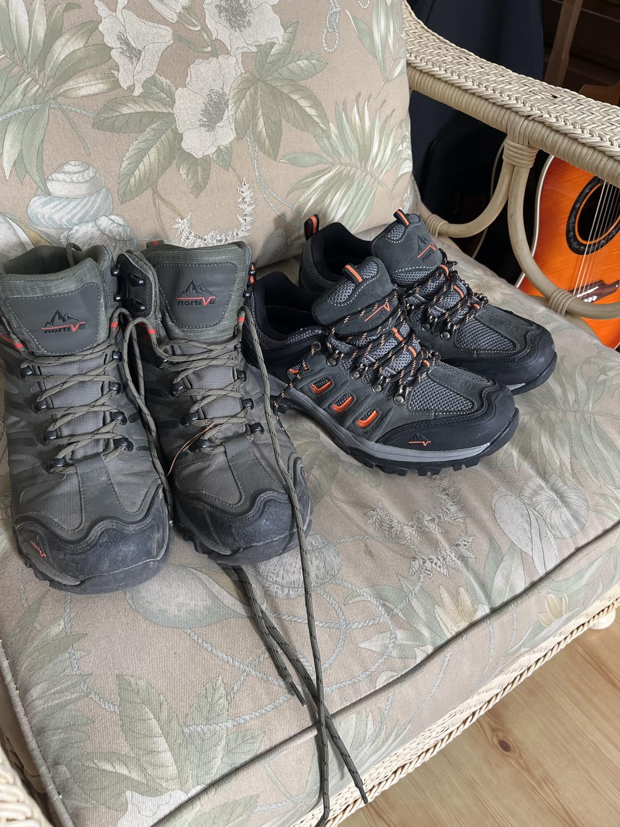 NORTIV 8 men's waterproof hiking shoes showing brown leather construction and rugged outsole design