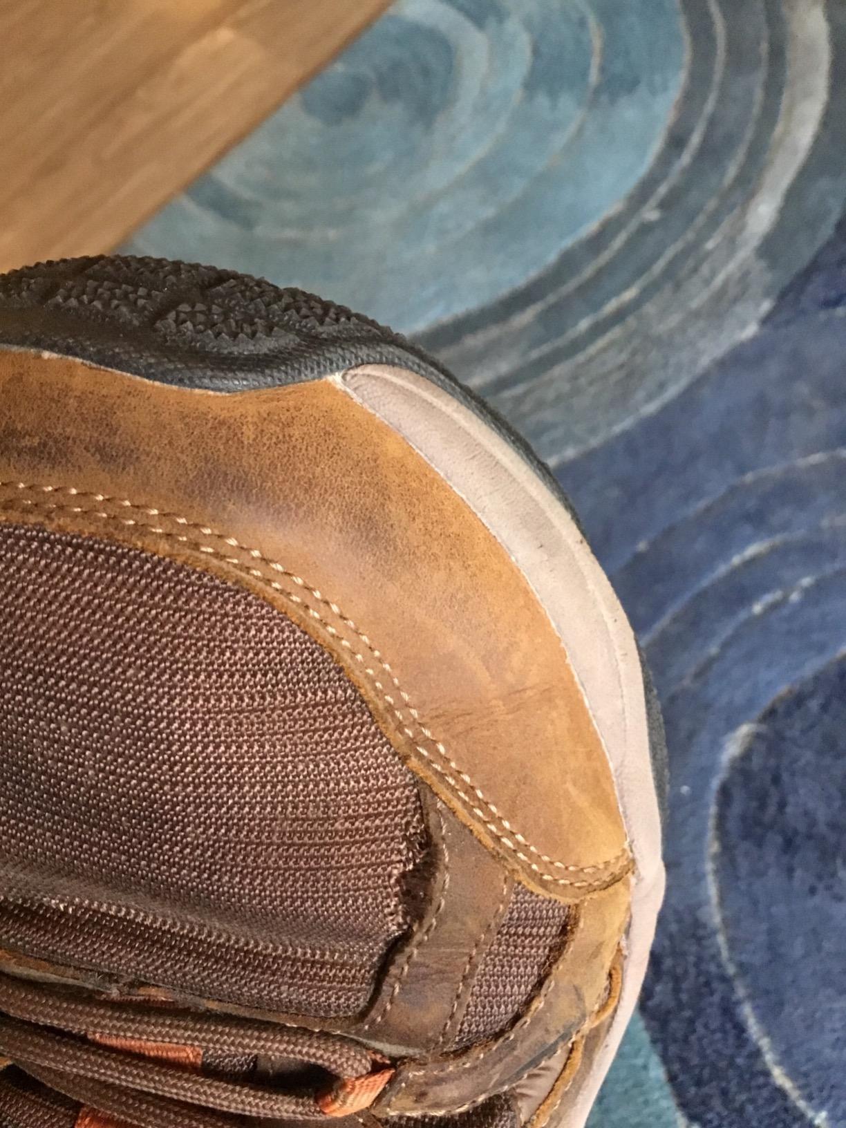 Skechers hiking shoe showing early sole separation at toe area after one month of use