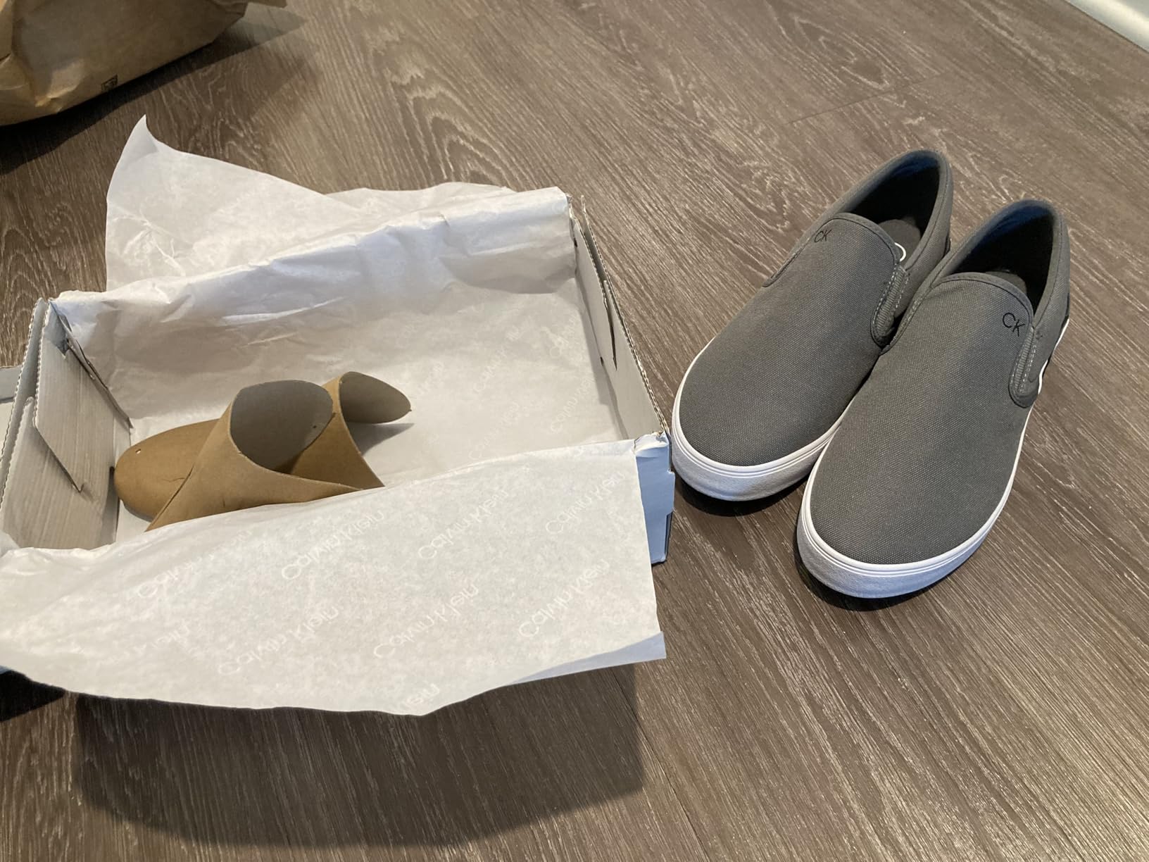Detail shot showing potential wear points and construction quality of Calvin Klein sneaker