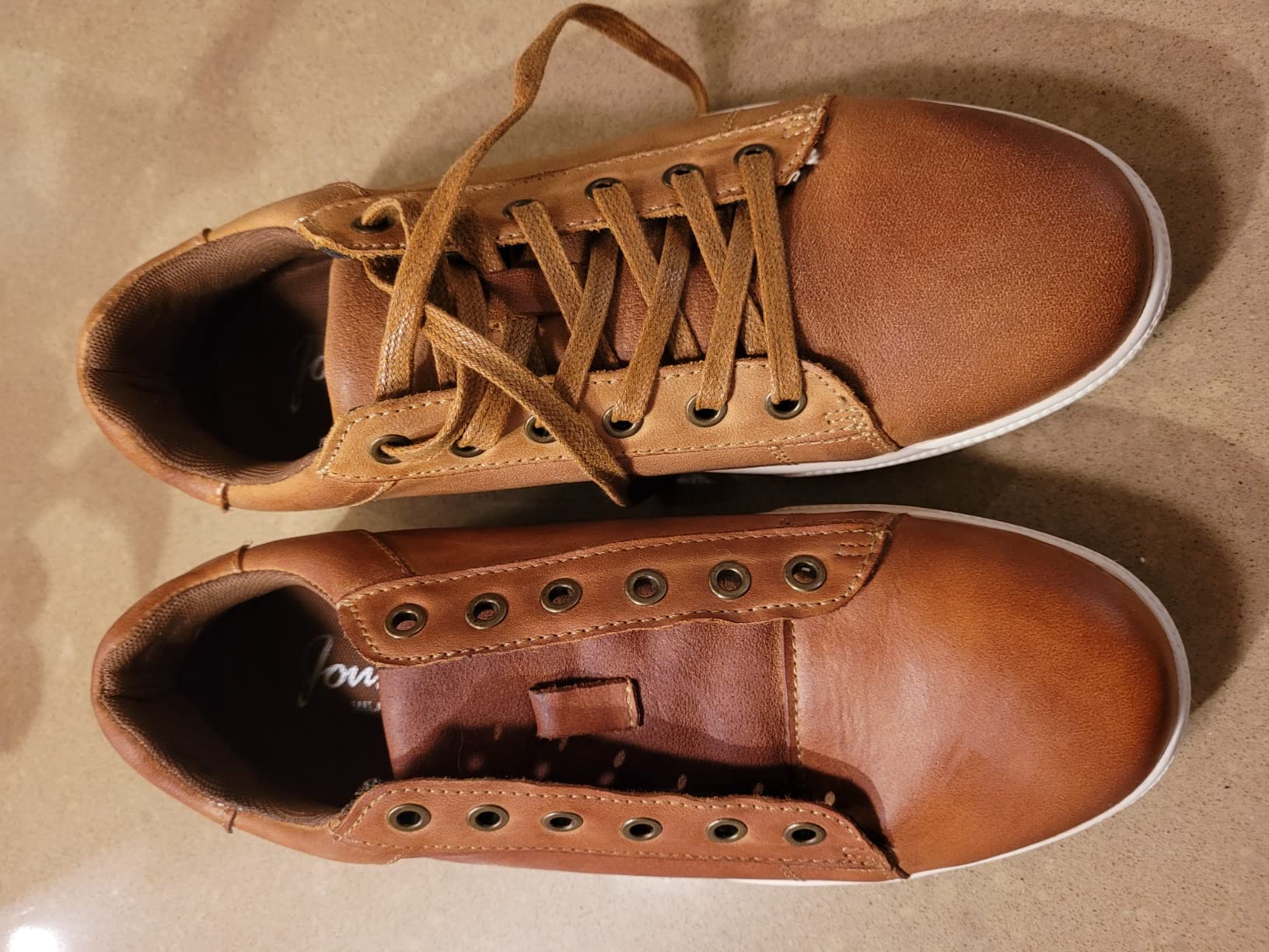 Before and after leather treatment showing how Jousen sneakers can be enhanced with leather conditioner