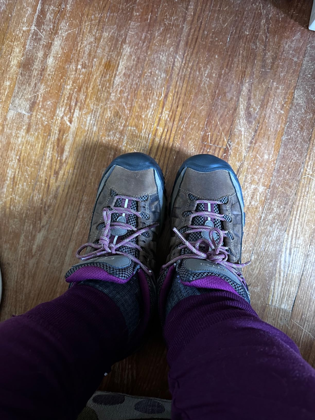 Close-up of KEEN Targhee III construction showing leather upper and rubber toe protection