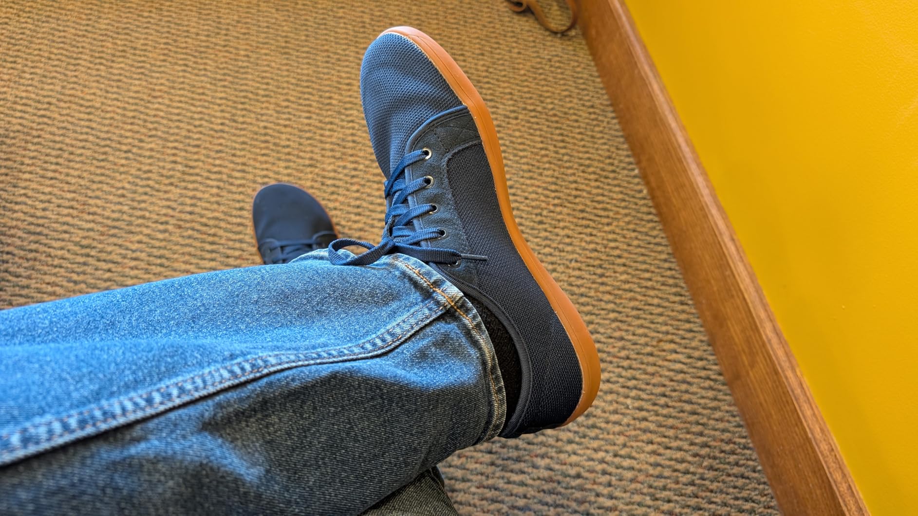 WHITIN Men's Wide Minimalist Barefoot Sneakers black gum colorway showing wide toe box design