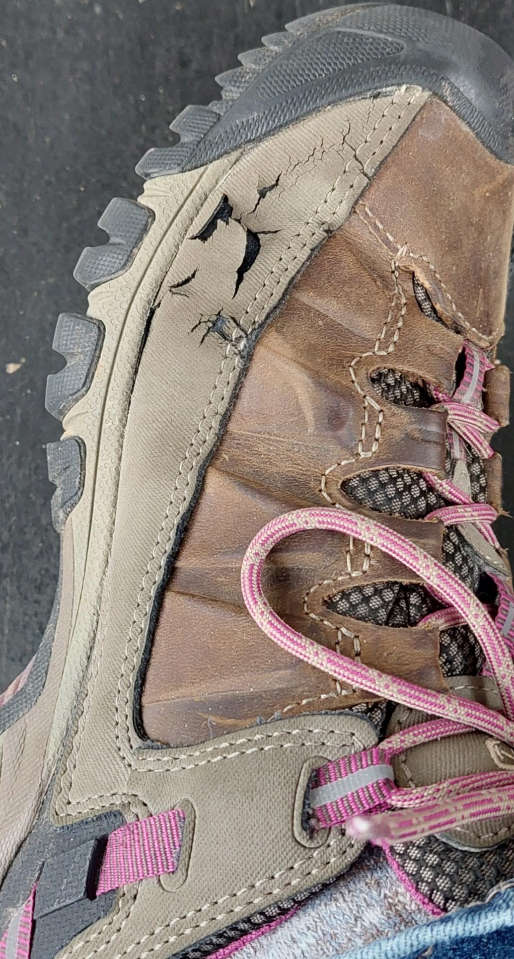 Multiple KEEN Targhee III shoes showing common cracking issues reported by users