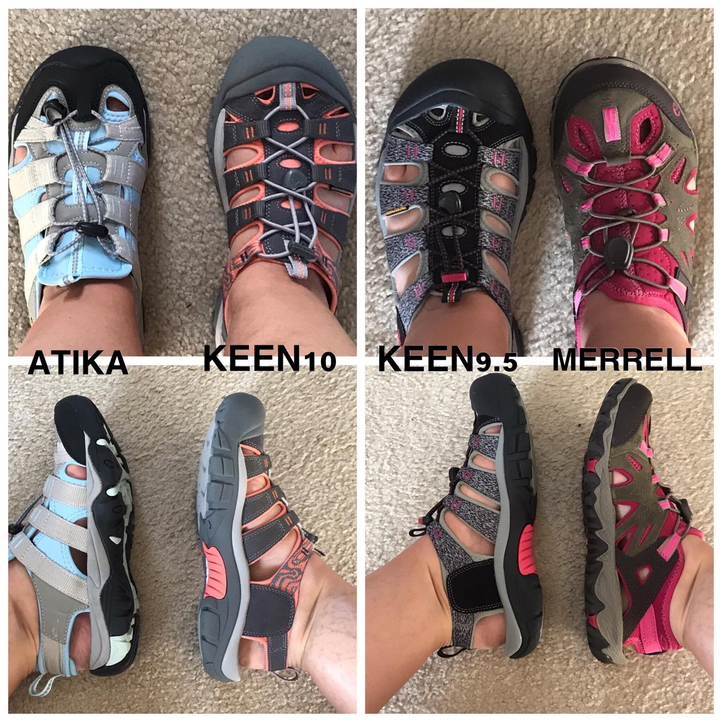 Merrell All Out Blaze in action during creek hiking showing water drainage and grip on wet rocks