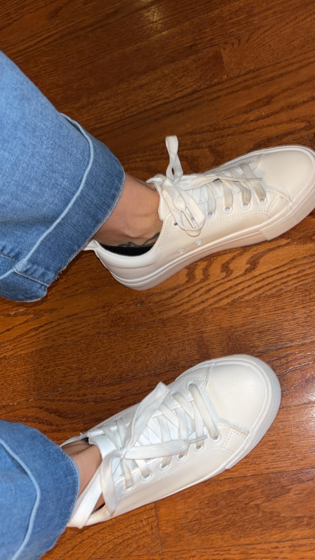 SERNIAL women's white platform sneakers showing clean leather design and 1.5 inch platform sole