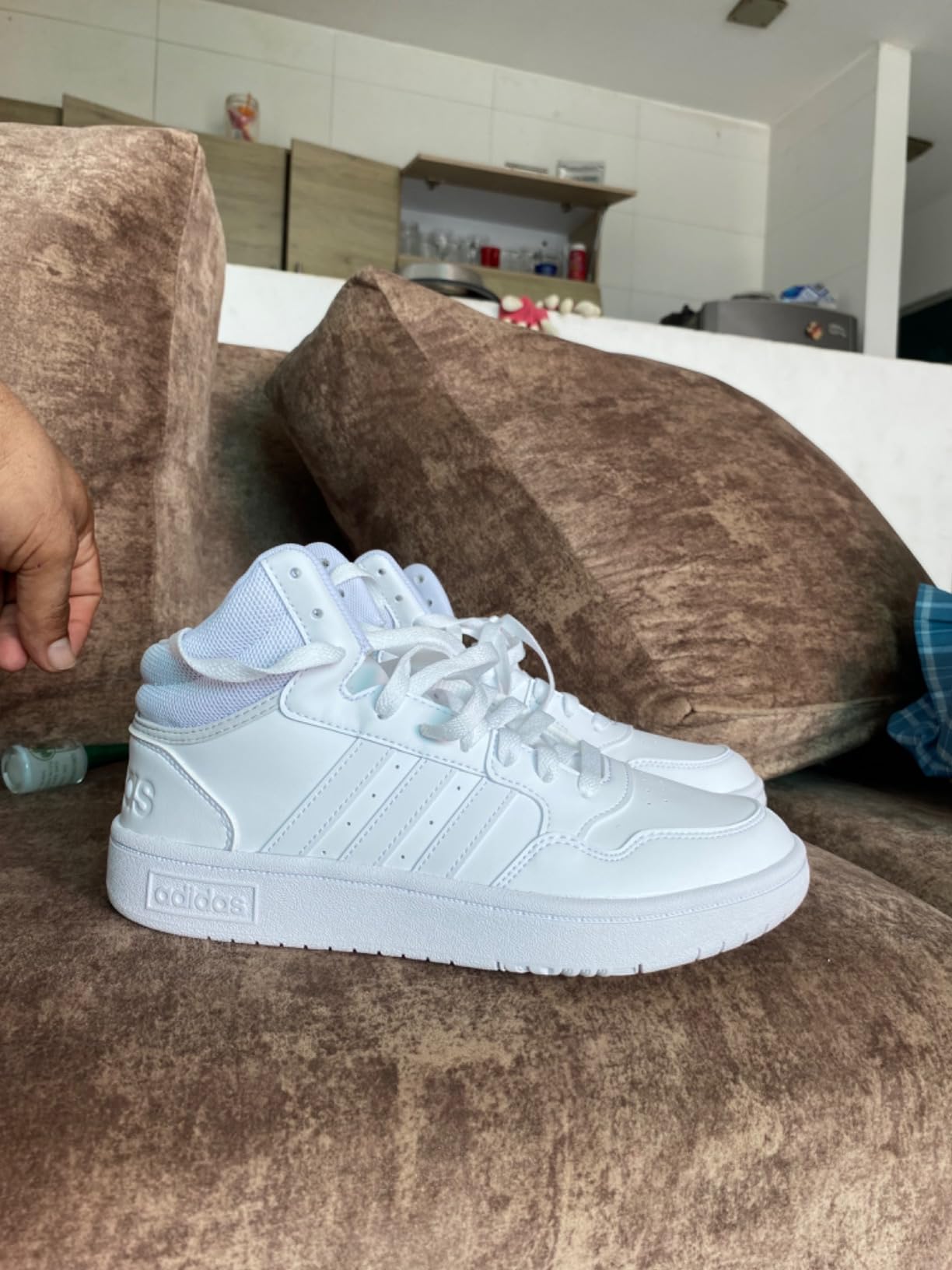 Adidas Hoops 3.0 Mid showing toe box area and fit