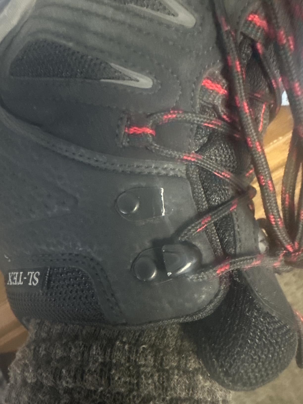 SHULOOK hiking boot showing lace hook durability issue