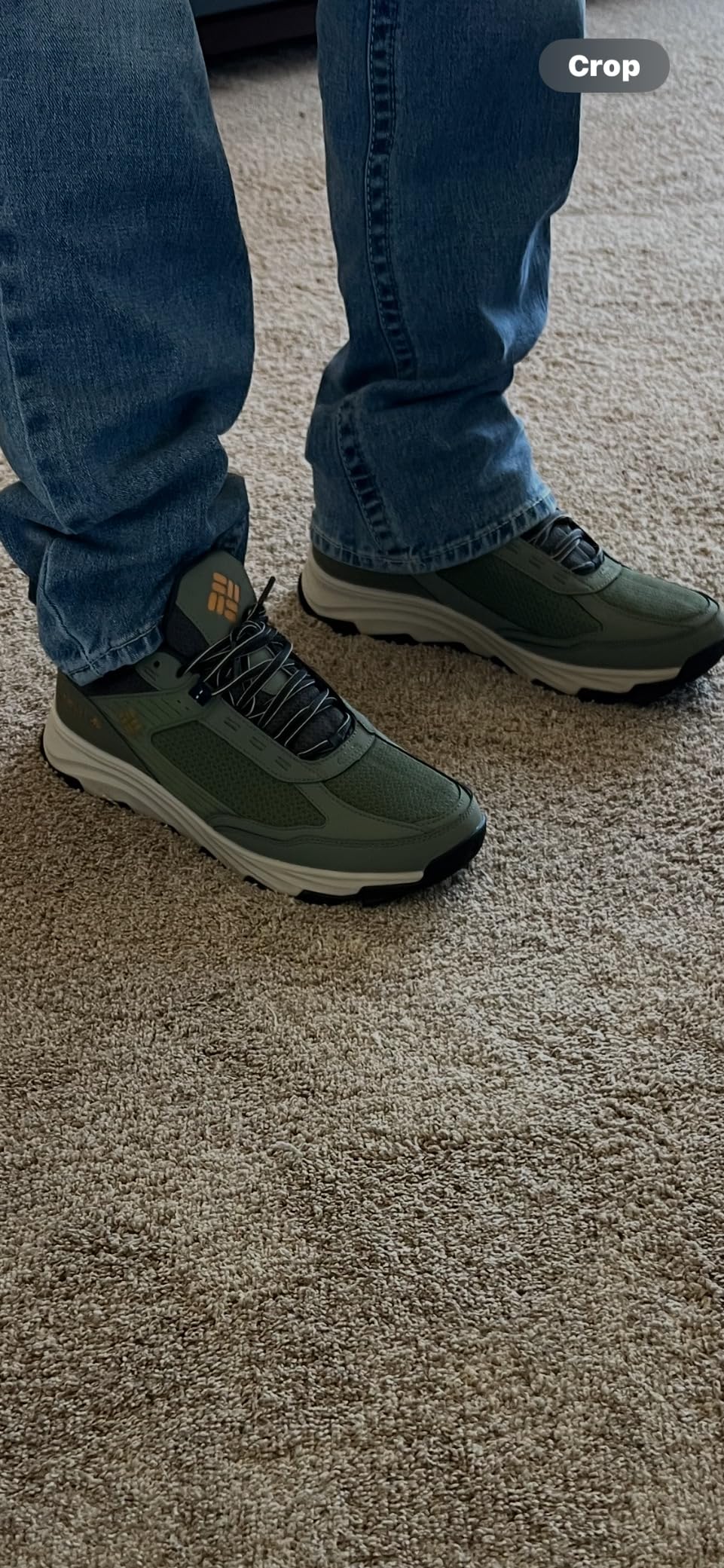 Columbia Men's Hatana Max Outdry hiking shoes showing blue and teal colorway with aggressive outsole pattern