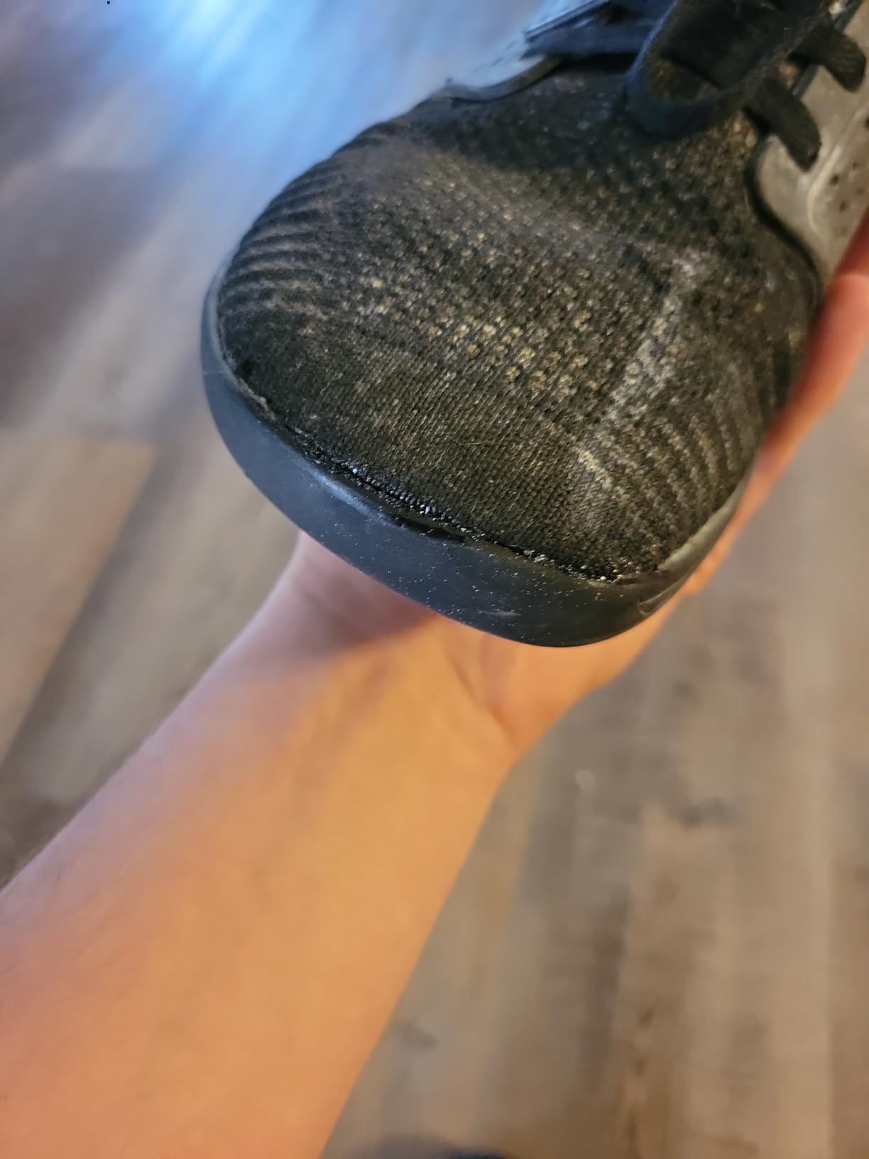 Real user wearing WHITIN barefoot sneakers showing natural foot position and wide toe box benefits