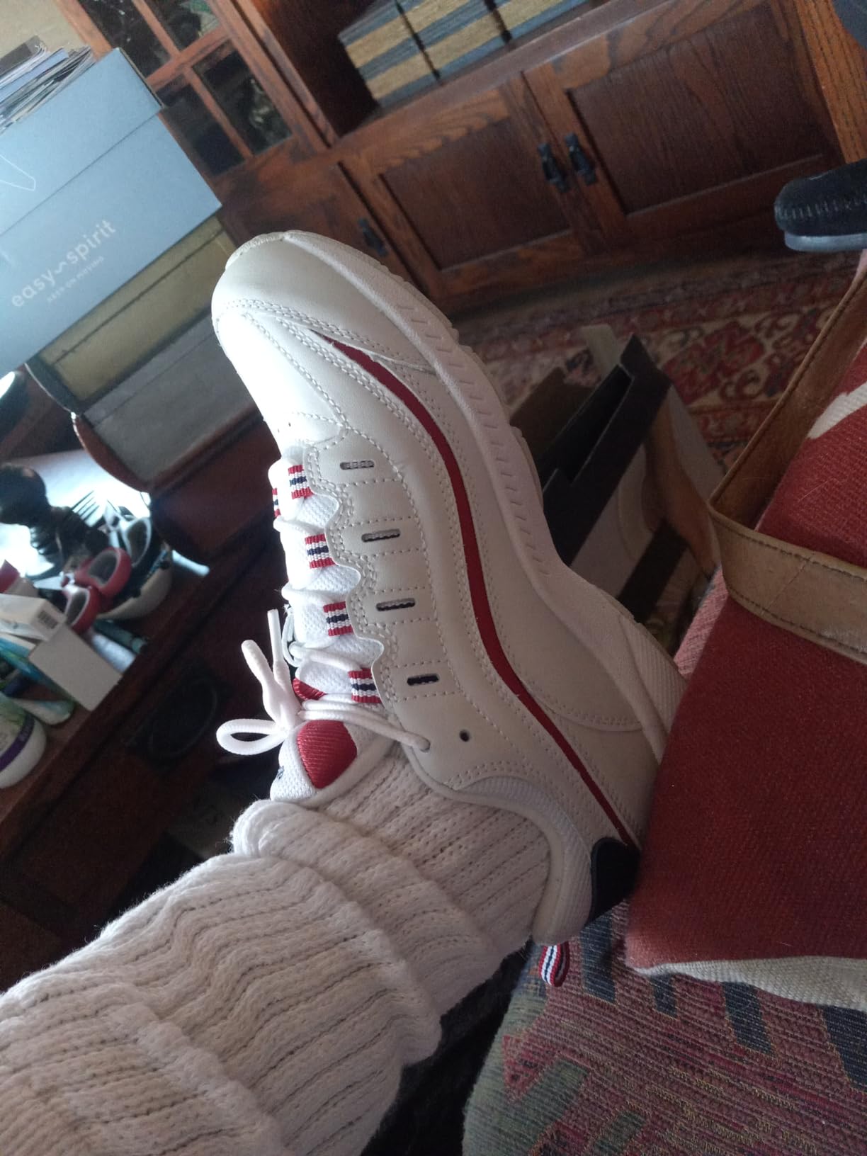 Easy Spirit sneaker sole showing flexible rubber construction and traction pattern for walking