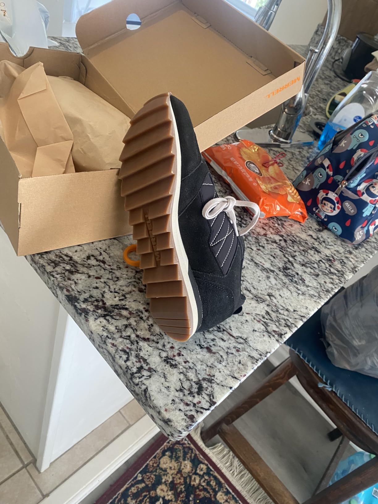 Close-up of Merrell Alpine Sneaker upper showing mesh and suede material combination