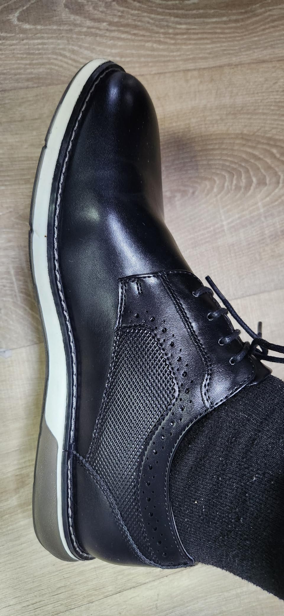 Bruno Marc dress sneakers worn in office environment showing real-world business casual application